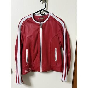 Power Trip Motorcycle Leather Jacket Motorsports Womens XL Red Vented Heavy